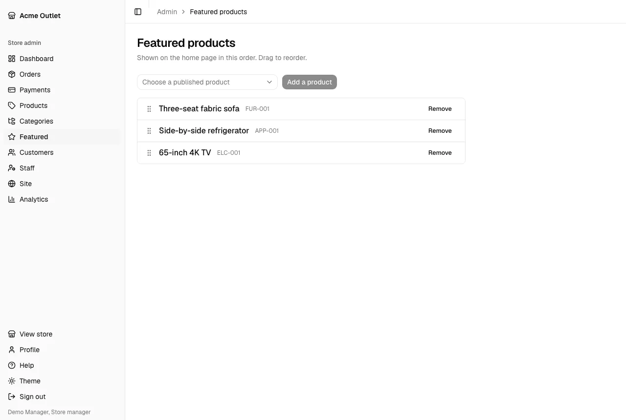 The featured products