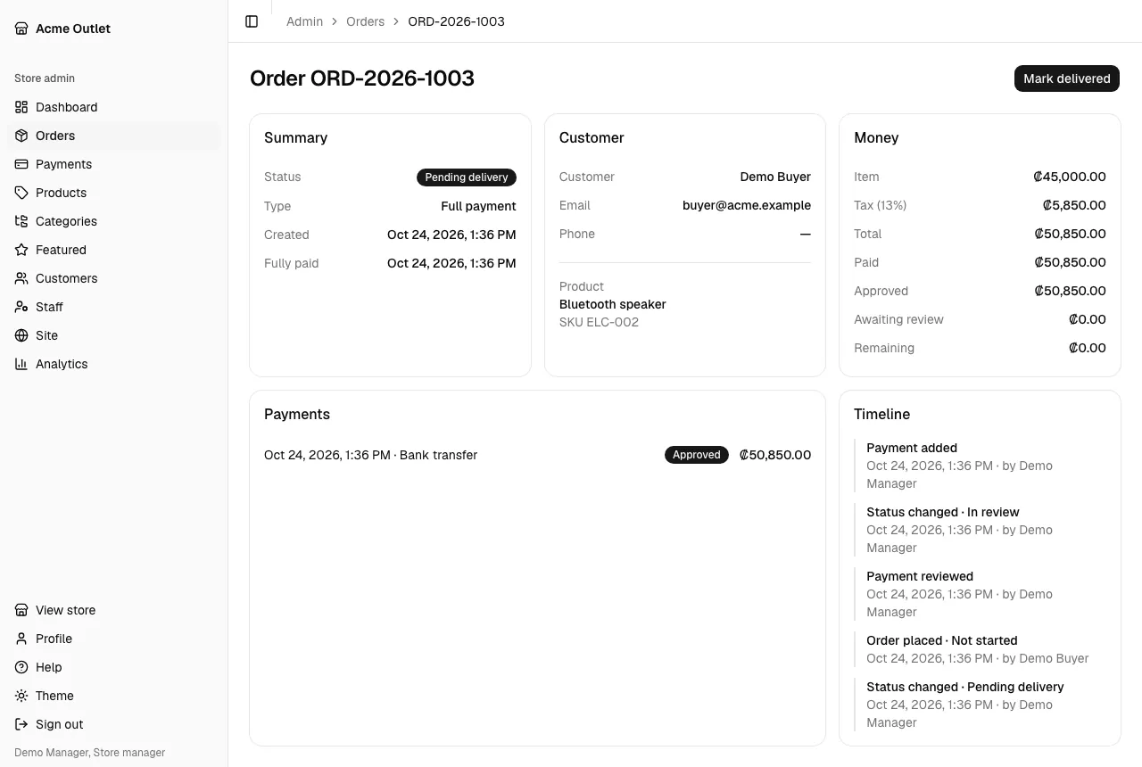 An order waiting for delivery