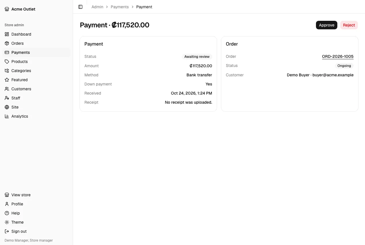 A payment awaiting review