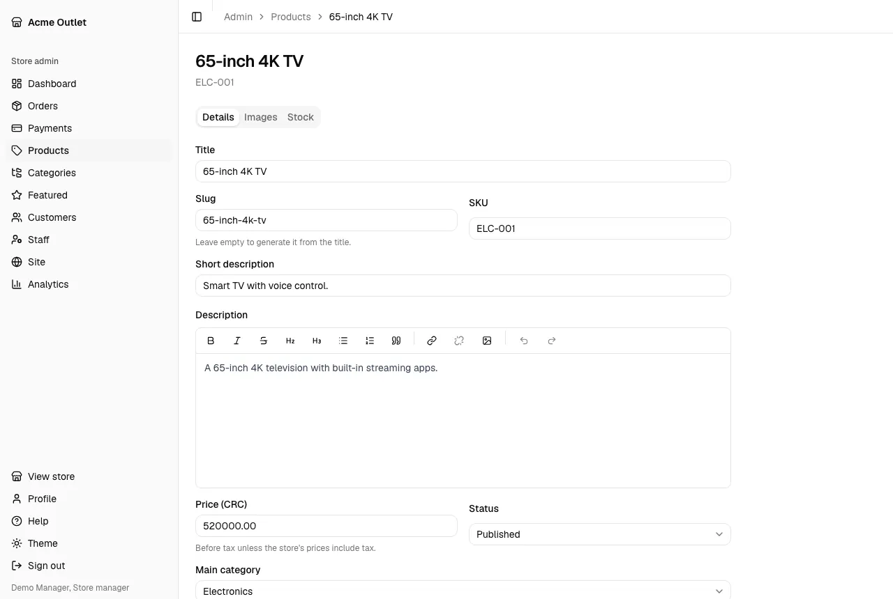 A product’s details