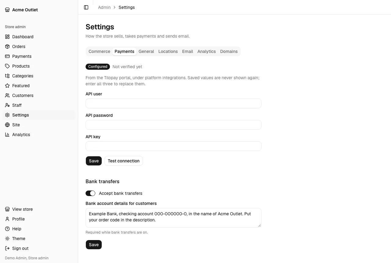 The payment settings