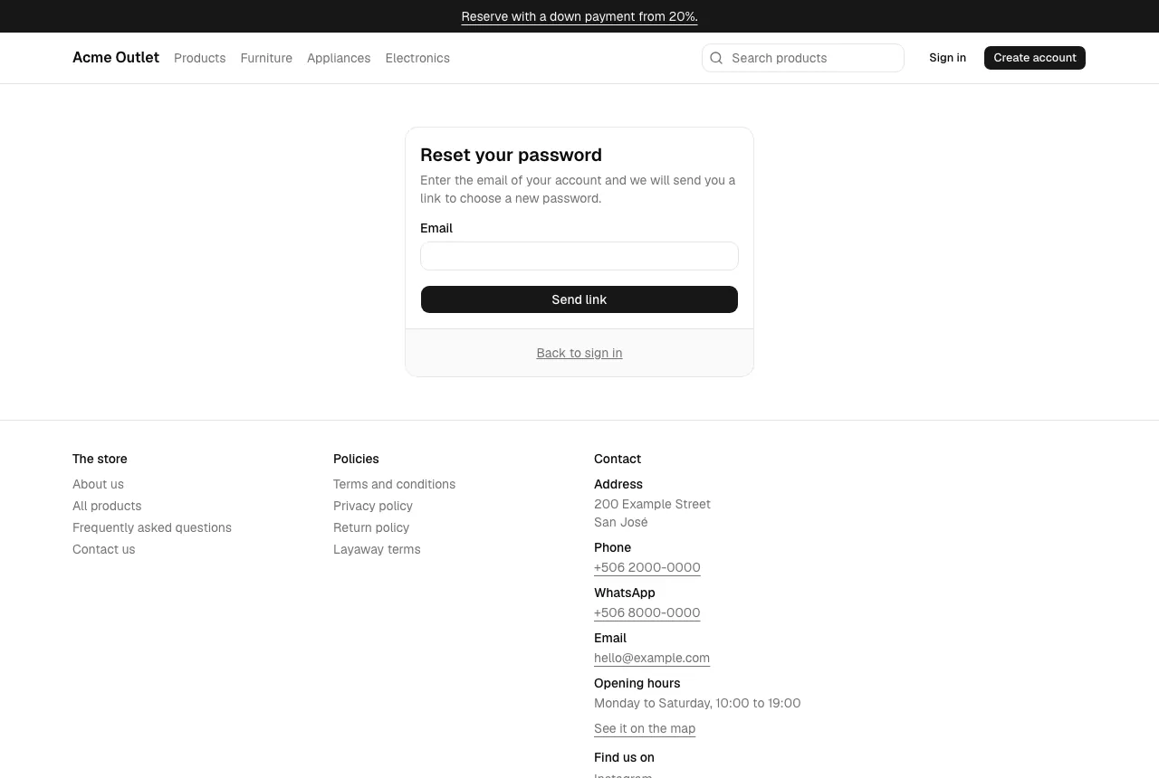 The Reset your password page