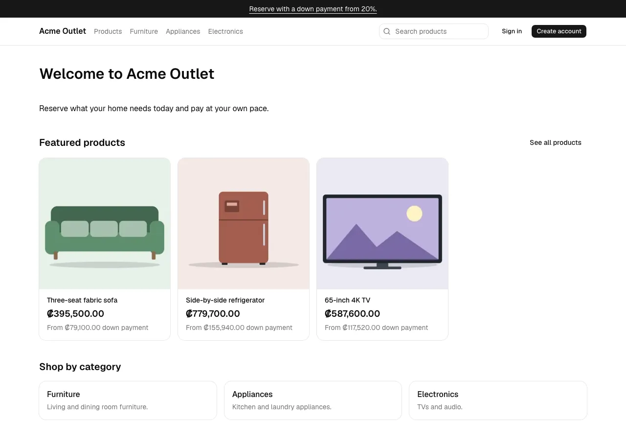 A store’s home page