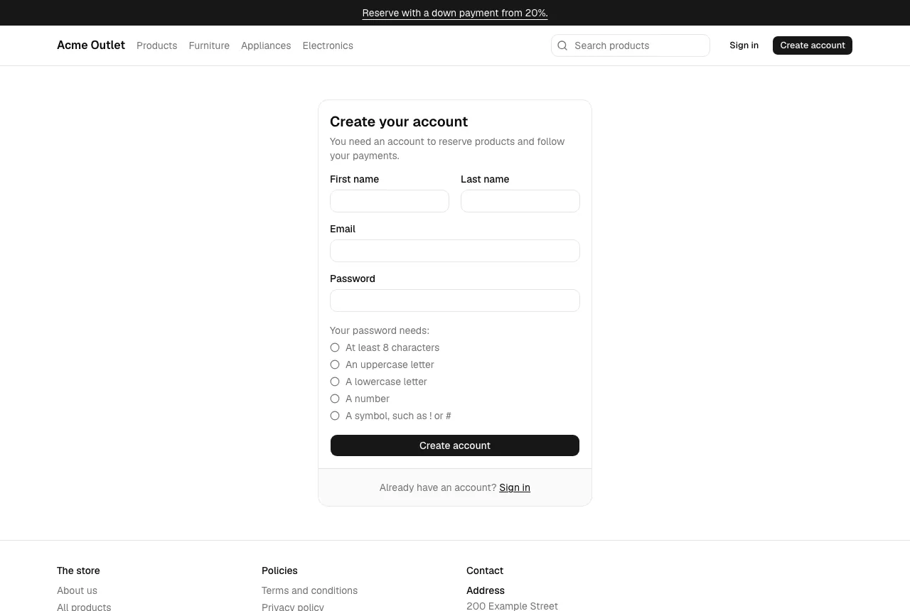 The Create your account page