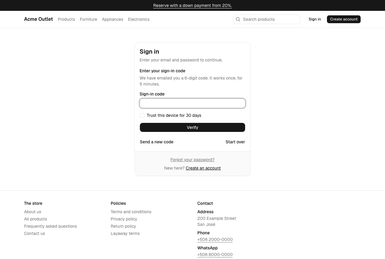 The sign-in code step