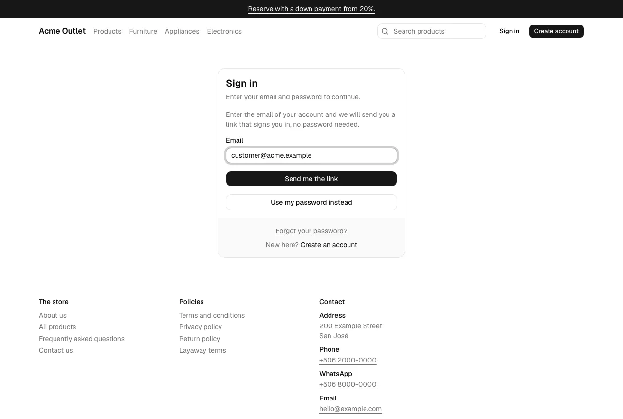 The email sign-in link form