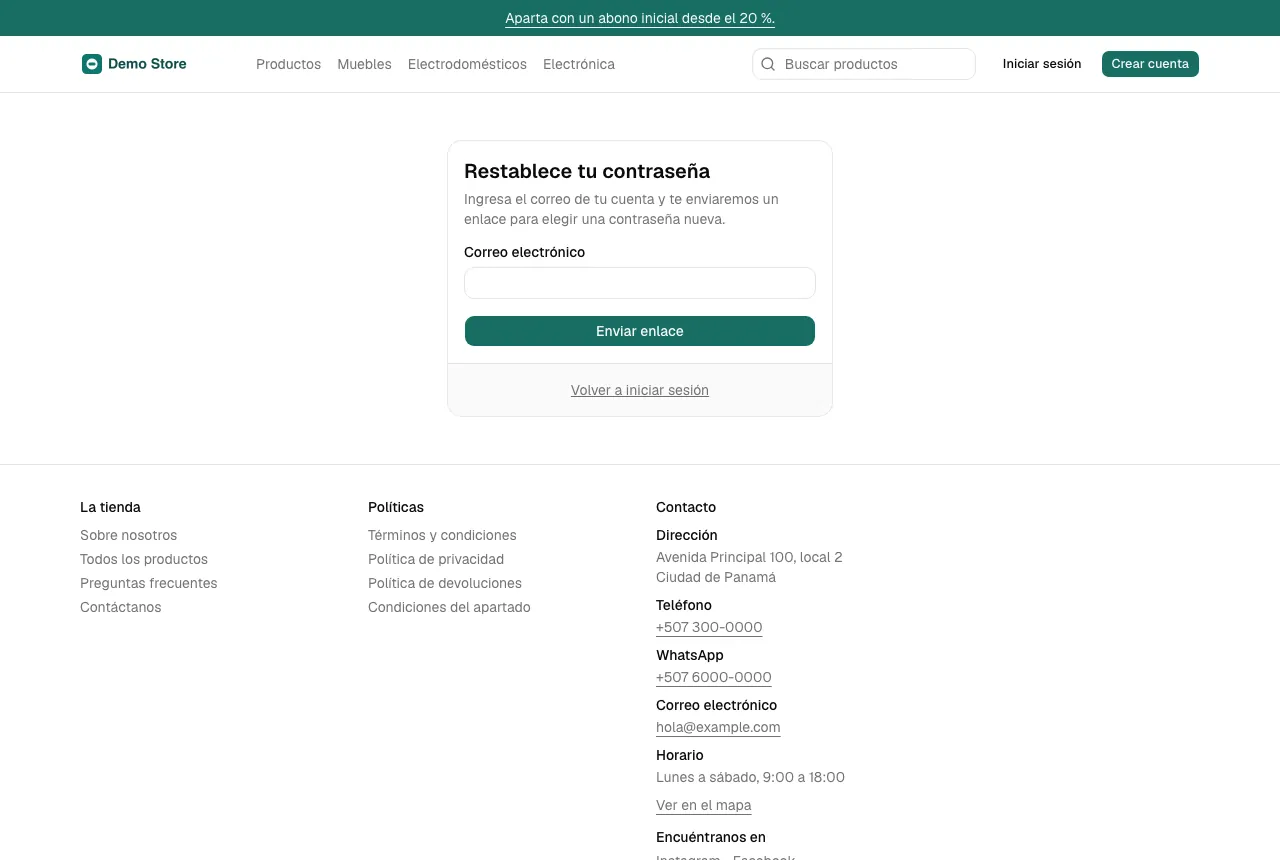 La página Restablece tu contraseña