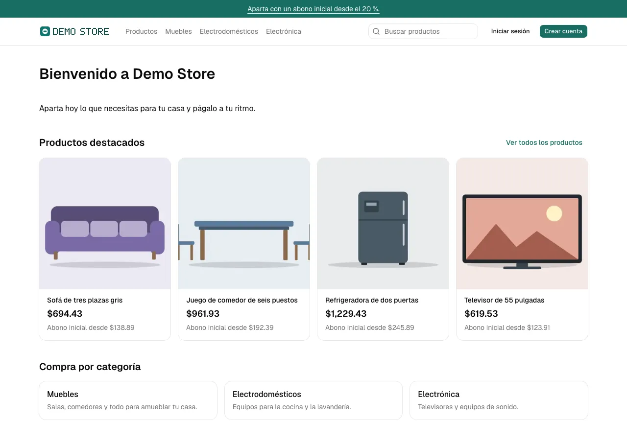 La página de inicio de una tienda