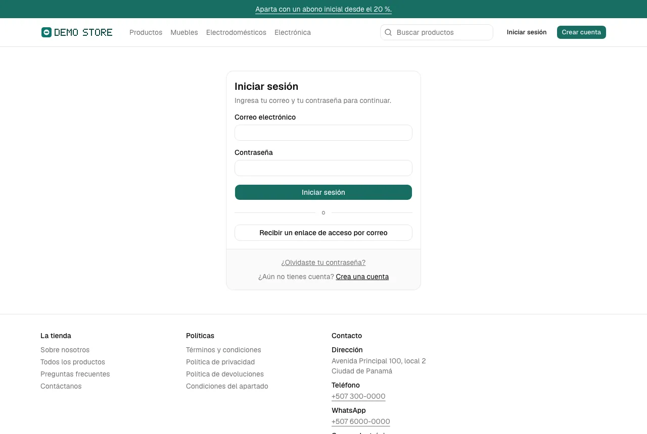 La página Iniciar sesión